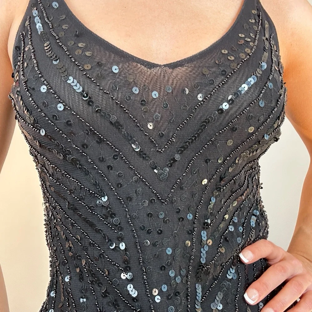 Vintage Wet Seal Y2K Black Sequin Beaded V-neck Tank Top Cami - Picture 8 of 9